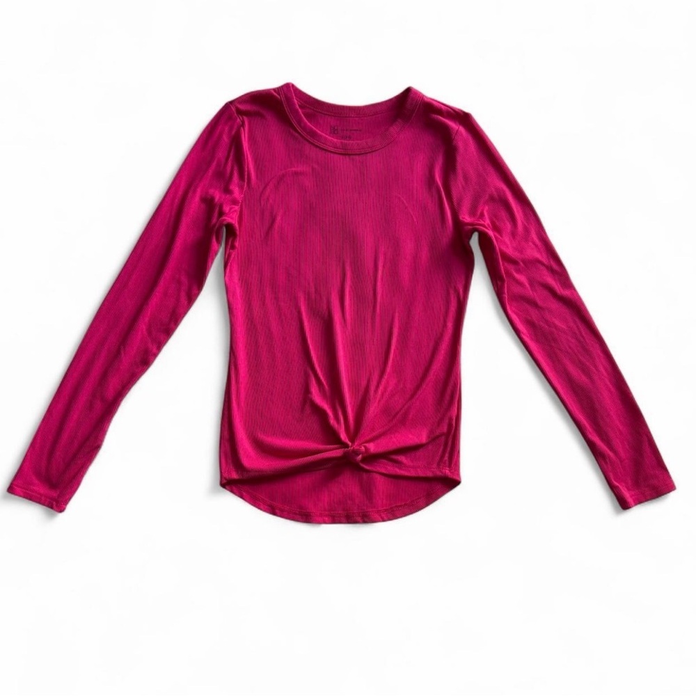 No Boundaries Pink Ribbed Twist-Front Top - Size S (3-5)